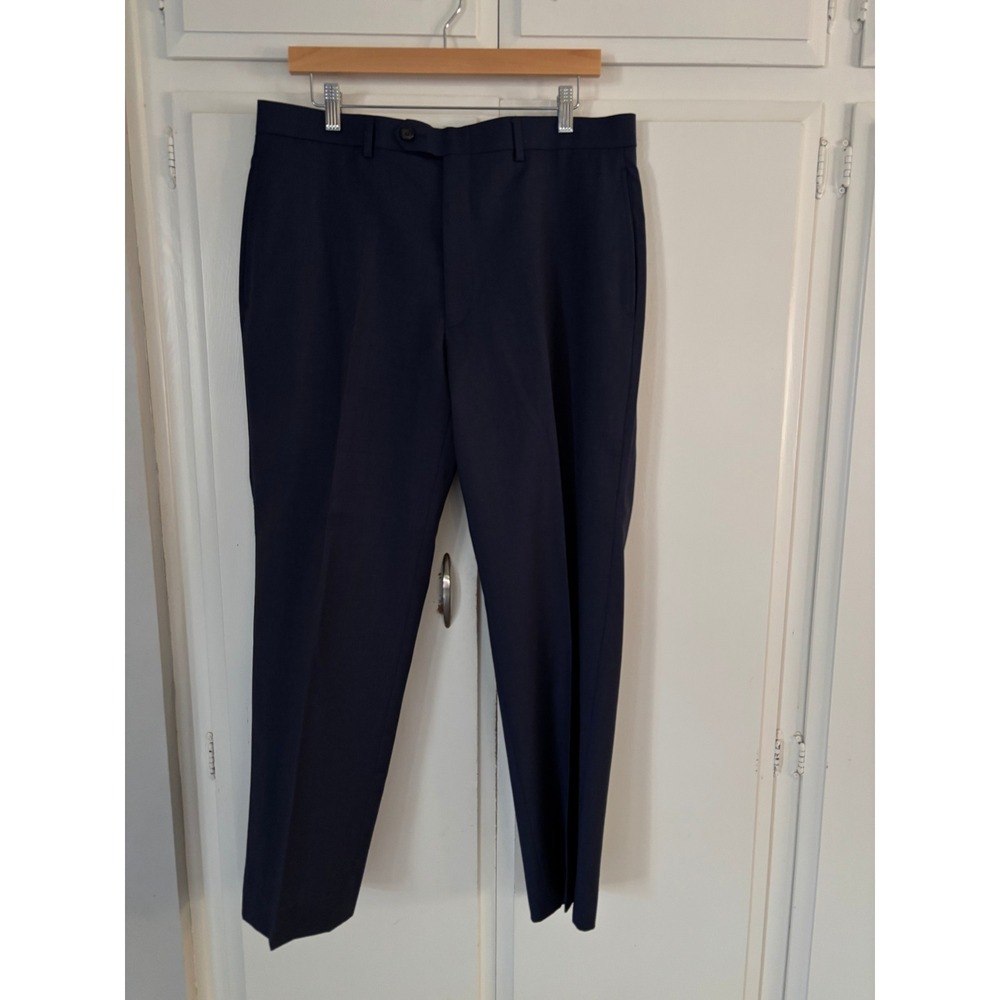 Pronto Uomo Platinum Mens Navy Blue 100% Wool Dress Pants Flat Front 36x29
